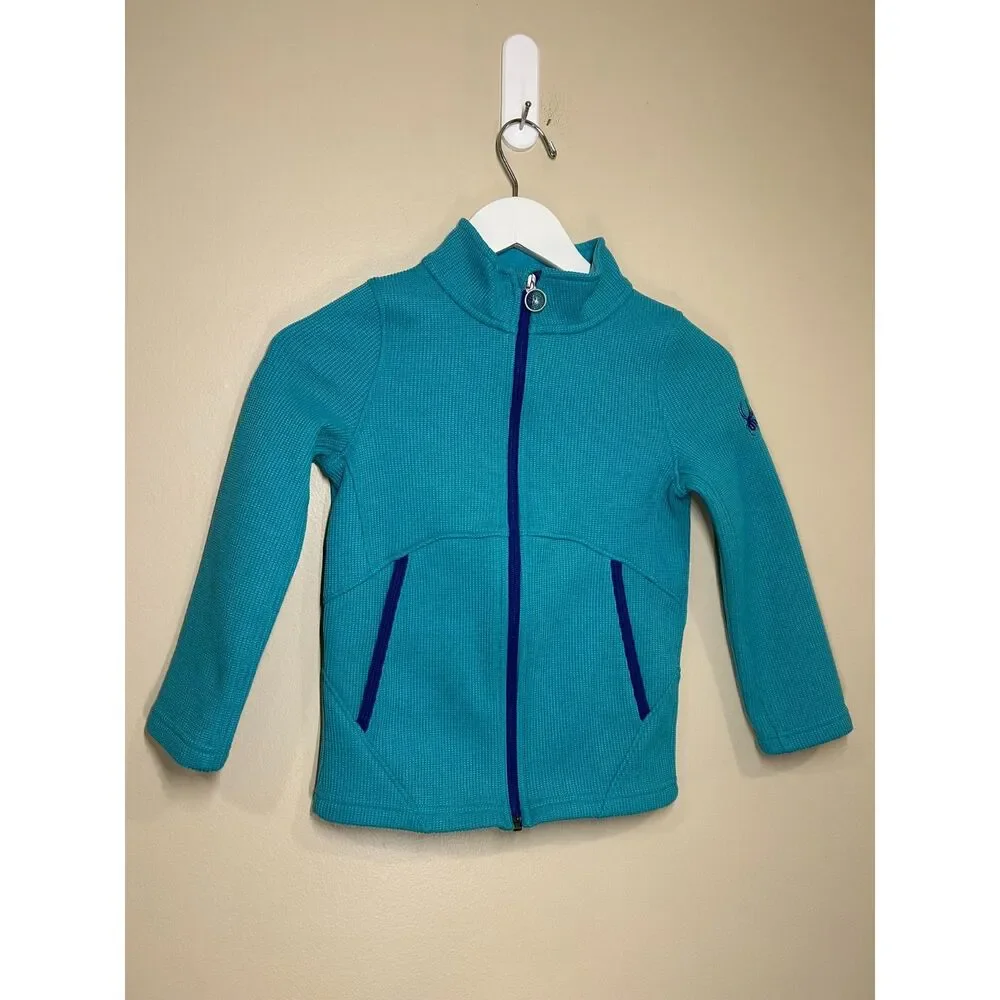 Spyder Girls SM 7/8 Endure Stryke Knit Waffle Teal Blue Full Zip Jacket Ski Snow